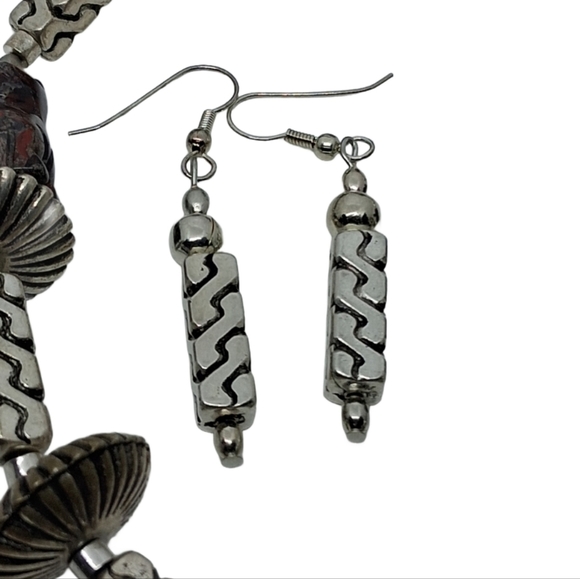 Vintage Jasper Cat Jewelry Set- Bold 80s Statement Necklace + Earrings - Picture 7 of 13